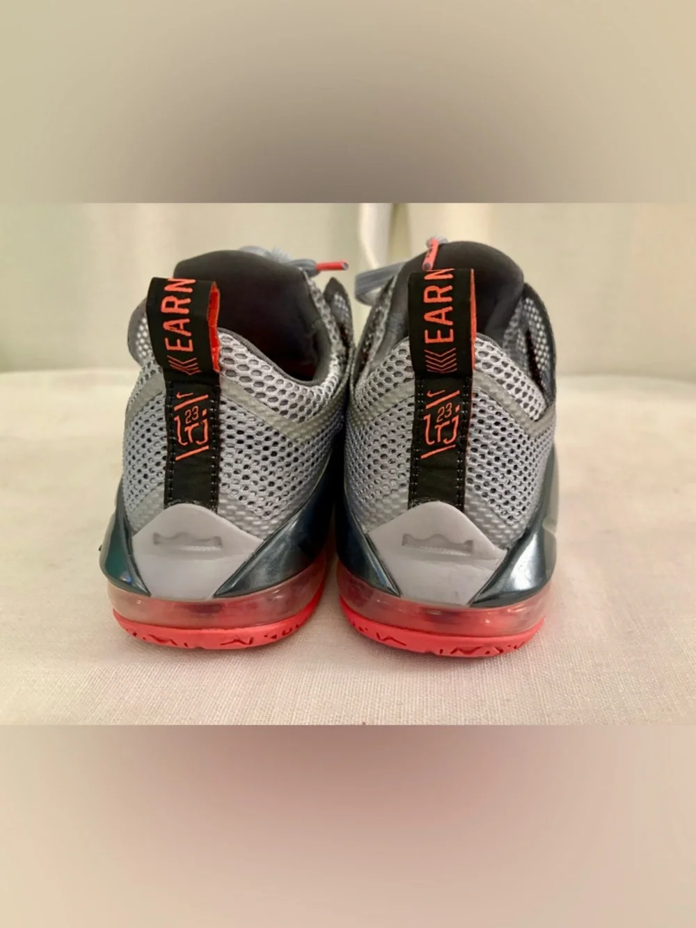 Nike LeBron XII Low GS Grey Orange Athletic Sneakers 5Y EUC w/ Box